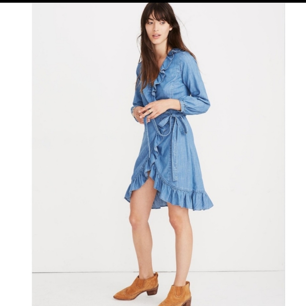Madewell Denim Ruffle Wrap Dress M